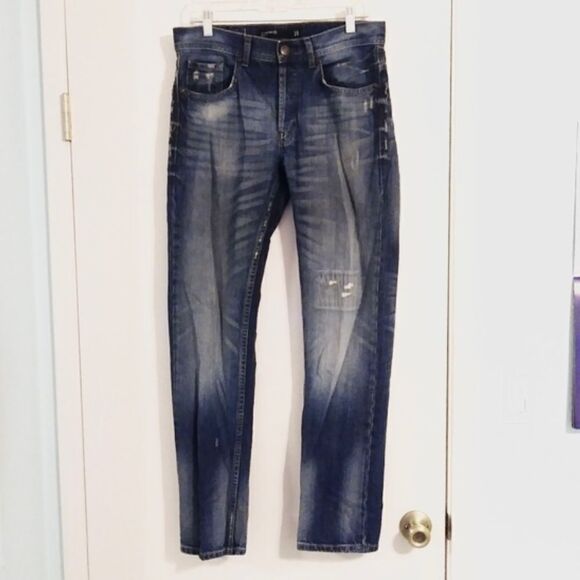 Cotton On Straight Leg Button Fly Distressed Jeans - Picture 1 of 6